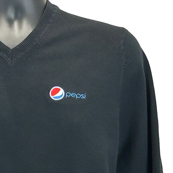 Pepsi Cola V-Neck Sweater Mens Small Black Soda Soft Drink Long Sleeve Lands End - Picture 1 of 7